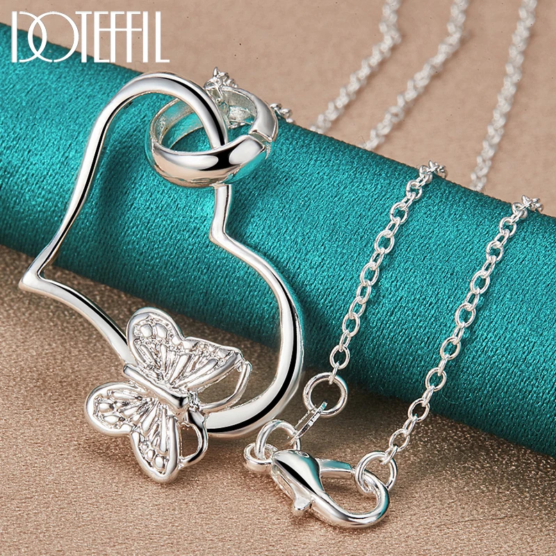 Top Trends: DOTEFFIL 925 Sterling Silver Butterfly Heart Pendant Necklace 18-30 Inch Chain For Woman Wedding Engagement Charm Jewelry Shoppable Styles