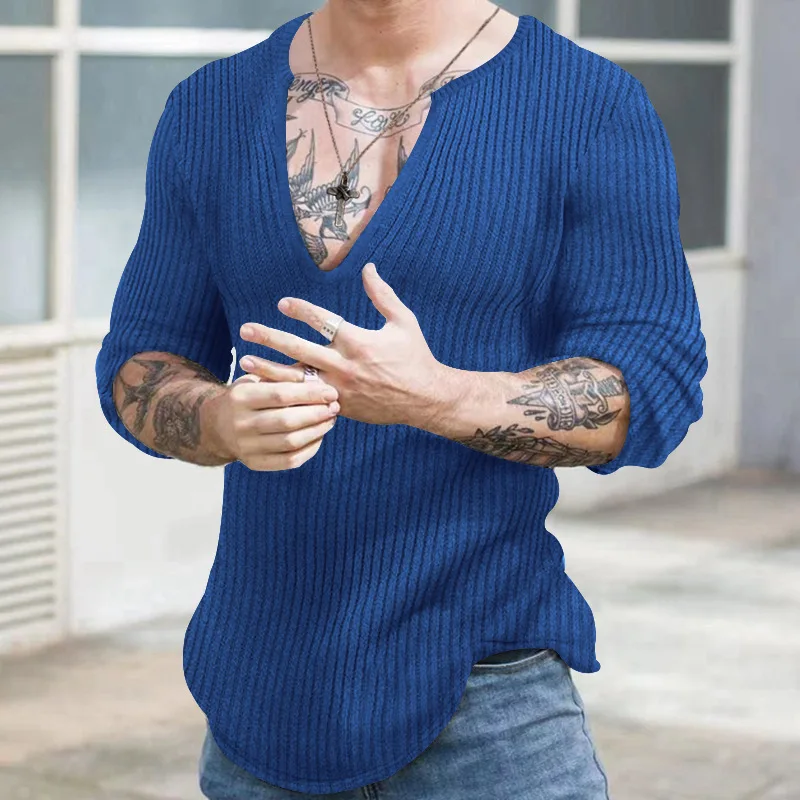 Top Trends: Autumn Winter Men's V-neck Casual Fashion Sweaters Male Long Sleeve Solid Color All-match Knitting Pullovers Gentmen Jumpers Top Shoppable Styles - Image 2