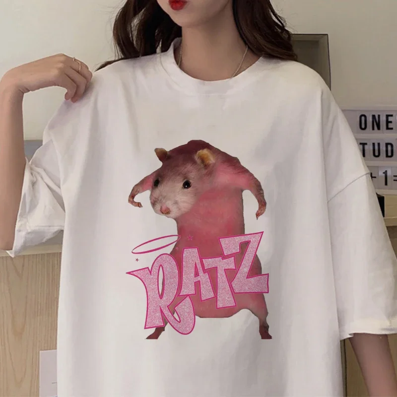 Top Trends: Harajuku Vintage Women's T-shirt Streetwear Tops Short Sleeve Cotton RATZ Anime Letter Print Tshirts Kawaii Oversized T-shirt Shoppable Styles