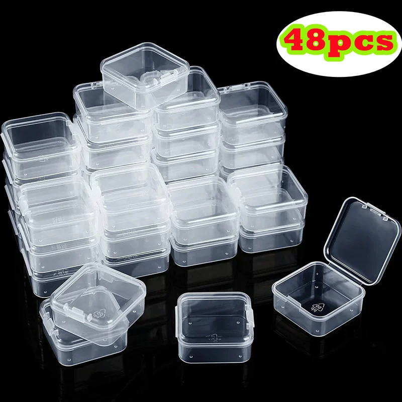 Top Trends: 48PCS Mini Clear Plastic Storage Containers With Lids Empty Hinged Boxes For Beads Jewelry Tools Craft Supplies Flossers Fishing Shoppable Styles