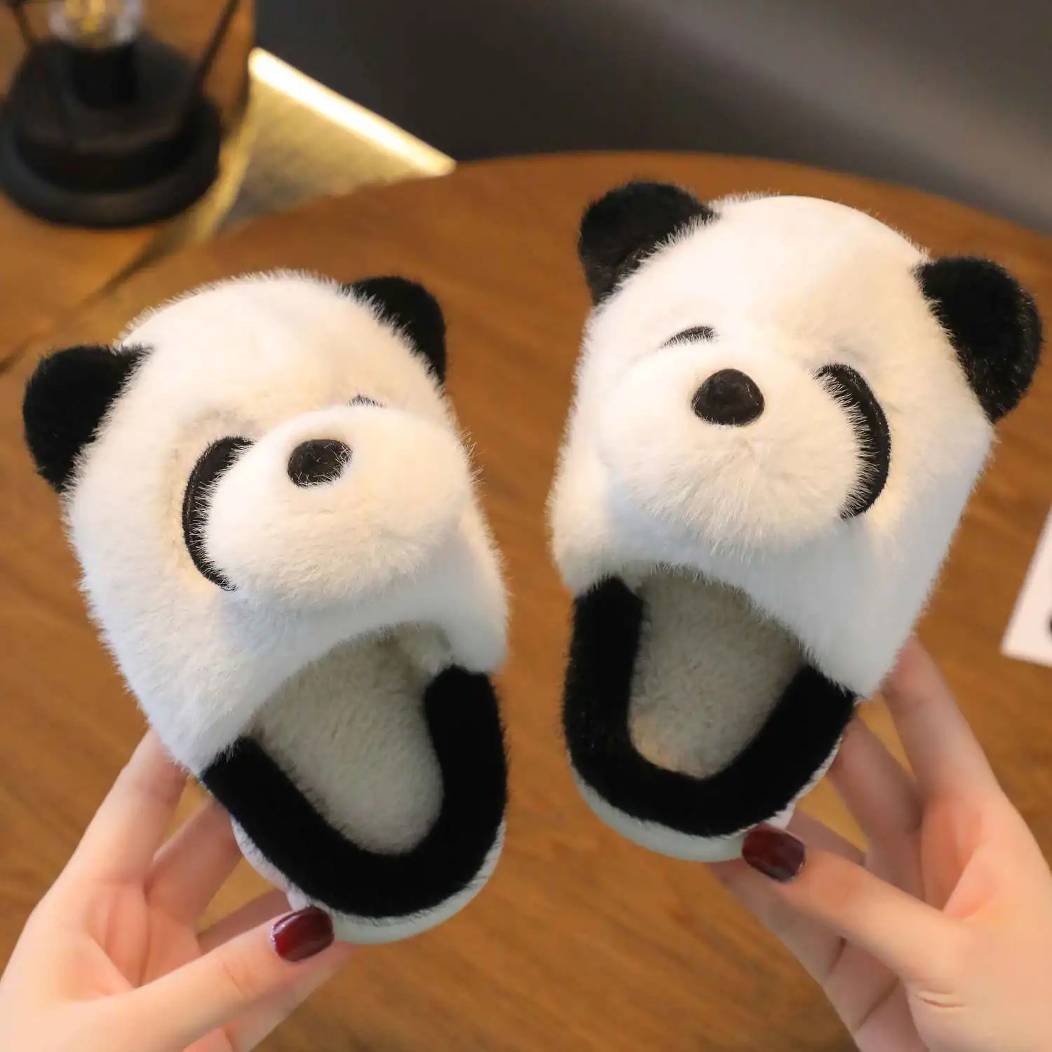 Top Trends: New Cute Panda Slippers Children&#039;s Designer Kids Funny Slides Indoor Home Shoes Boy Girl Furry Mules Winter Warm House Shoes Shoppable Styles