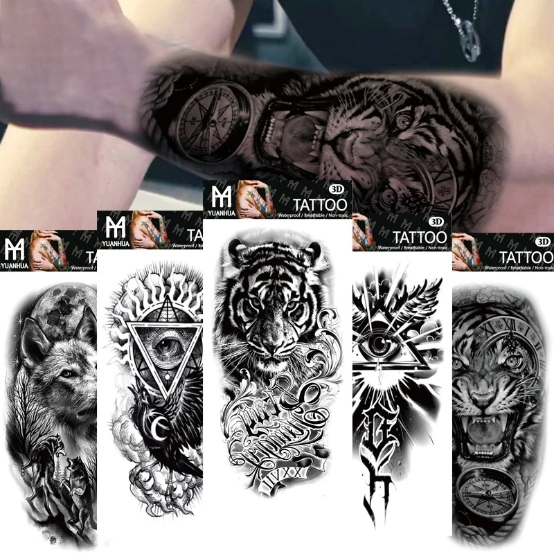 Top Trends: Waterproof Temporary Fake Tattoo Upper Arm Human Wolf Head Totem Arabic Text One-time Fake Tattoo Male Female Stickers Shoppable Styles