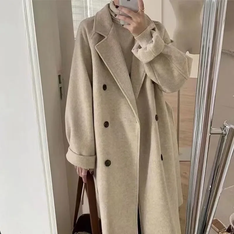 Top Trends: 2024 Spring Women Trench Coat Long Black Turn-down Collar Thicken Loose Jacket Female Winter Warm Casual Fashion Ladies Clothes Shoppable Styles