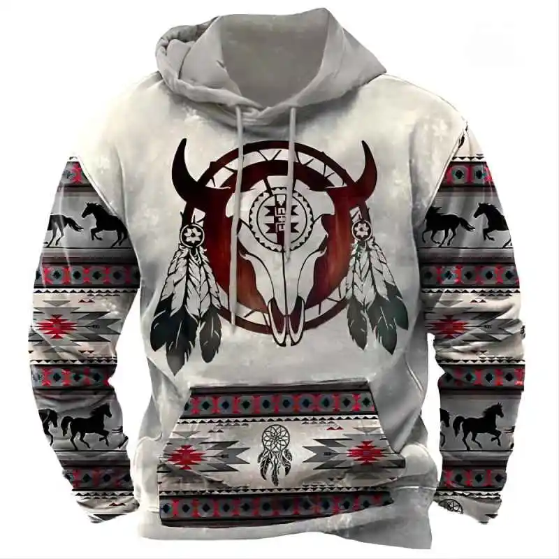 Top Trends: Autumn Hoodie For Men Vintage Tribal Graphic Print Fashion Long Sleeve Sweatshirts Street Casual Oversized Men's Clothing Shoppable Styles