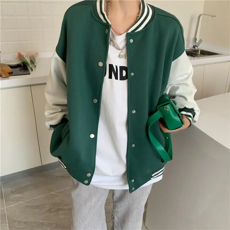 Top Trends: Deeptown Oversized Autumn Winter Baseball Jacket Women College Uniform Korean Fashion Streetwear Green Jackets Female Loose Coat Shoppable Styles