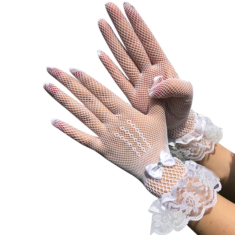 Top Trends: Women's Uv-proof Driving Gloves Rhinestone Bow Lace Design Sheer Fishnet Full Finger Mittens Mesh Fishnet Gloves 1 Pair Shoppable Styles - Image 5