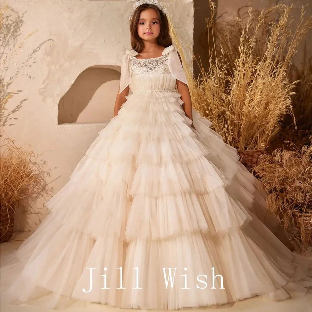 Top Trends: Jill Wish Elegant Ivory Flower Girl Dress Beading Bow Princess Gown For Kids Wedding Birthday First Communion Party 2024 J262 Shoppable Styles