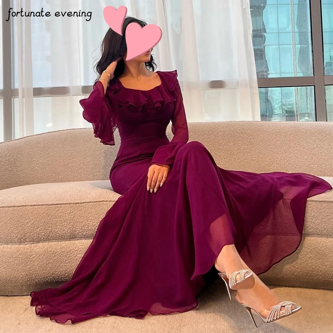 Top Trends: Fortunate Evening Elegant Vintage Purple Square Collar Ruffles A-Line Formal Occasion Prom Dress Evening Party Gowns Shoppable Styles