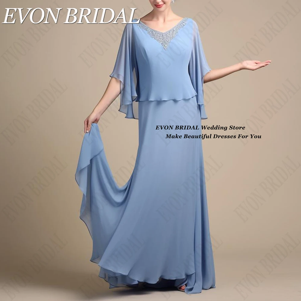 Top Trends: 2024 Dusty Blue Mother Of The Bride Dress Chiffon A-Line Formal Wedding Party Dresses V-Neck Appliques платье вечернее Custom Shoppable Styles