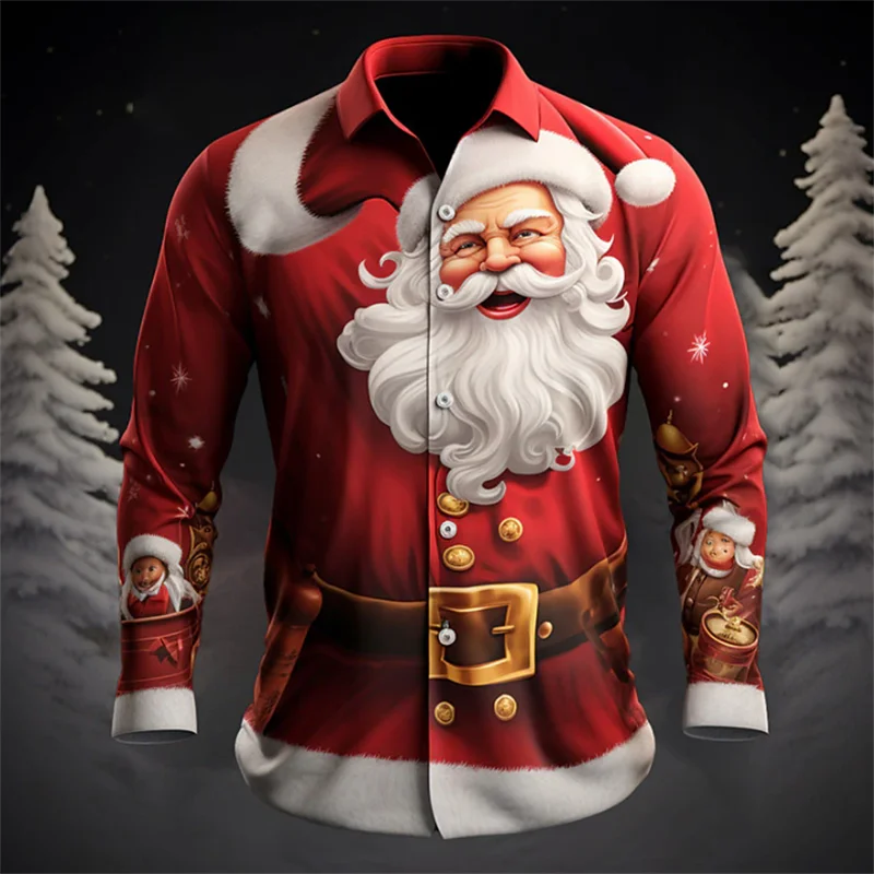 Top Trends: Santa Claus Casual Men&#039;s Shirt Christmas Daily Outing Autumn And Winter Cuffed Long-sleeved Four-way Stretch Fabric Shirt S-6XL Shoppable Styles