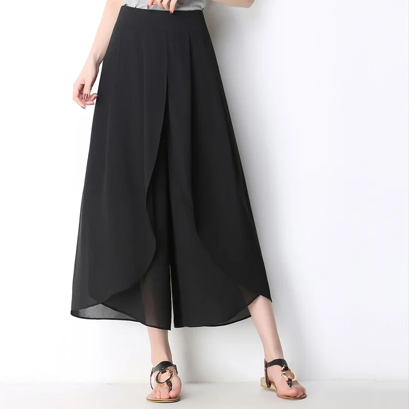 Top Trends: Summer New Chiffon Irregular Wide Leg Pants Elastic Waist Solid Loose All-match Straight Pants Casual Fashion Women Clothing Shoppable Styles