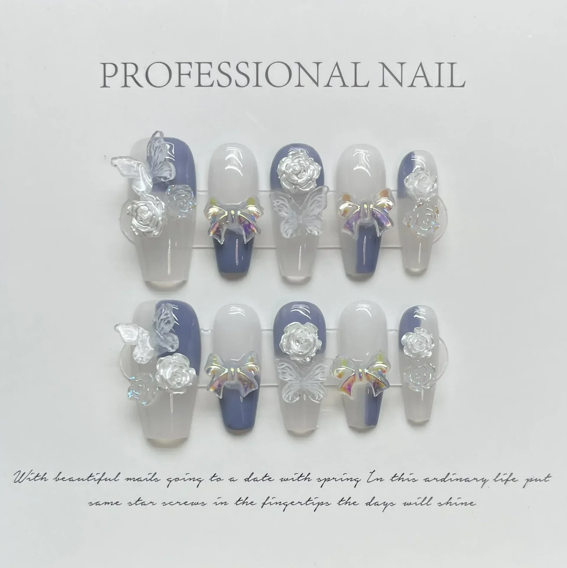 Top Trends: 10Pcs Aurora Handmade Press On Nails Butterfly Flower Wearable False Nails Ballet Decoration Profession Full Cover Nail Tips Art Shoppable Styles