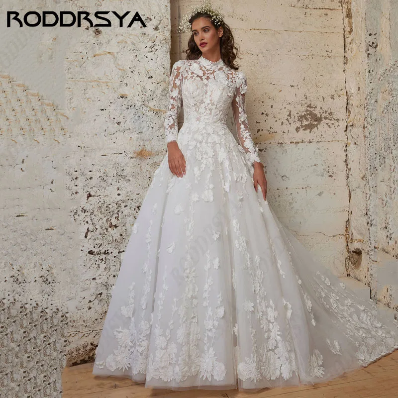 Top Trends: RODDRSYA High Neck Long Sleeve Wedding Dresses A-line Tulle Princess Vestidos De Novia Sexy Lace Backless Bridal Party 2024 Shoppable Styles