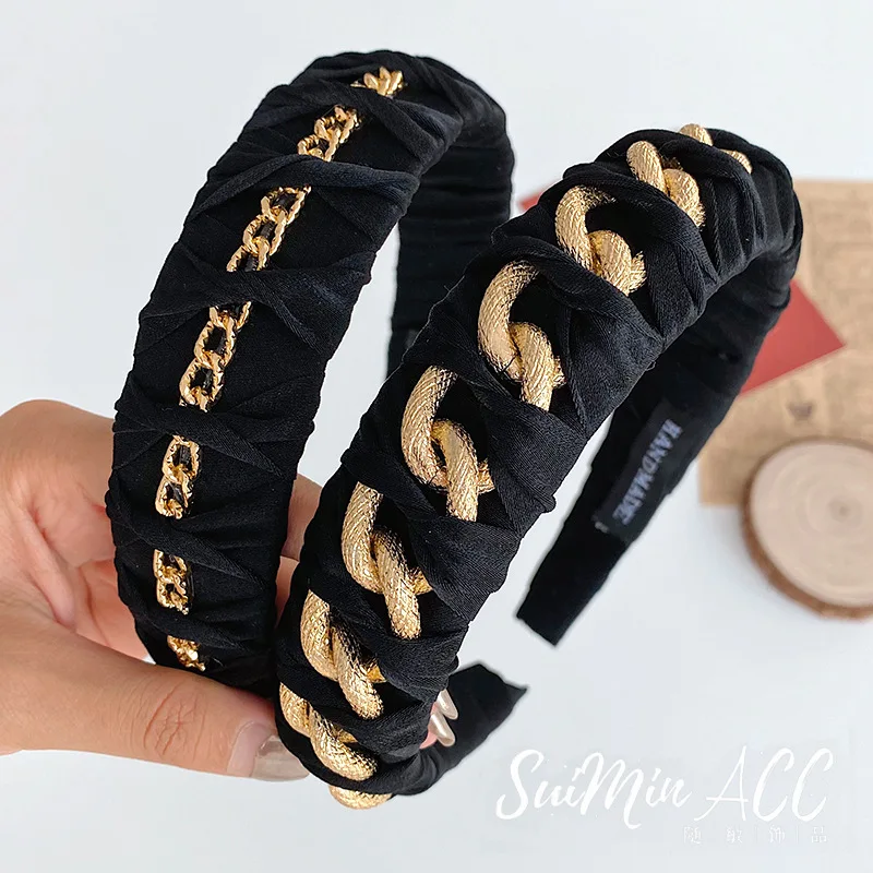 Top Trends: Europe Metal Chain Headbands For Women Bezel Black Hairband Female Hair Hoop Fashion Headwear Girls Hair Bands Hair Accessories Shoppable Styles