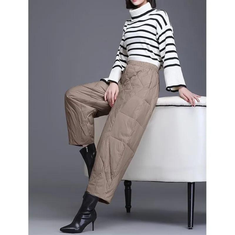 Top Trends: Women's Solid Color Winter 2024 New Fashionable Harlan Pants High Waist Elastic And Warm Belted Thick Folds Casual Lantern Pants Shoppable Styles