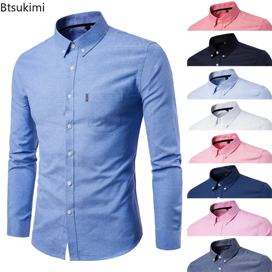 Top Trends: 2024 Oxford Cotton Shirt Men Solid Casual Slim Fit Stand Collar Mens Formal Dress Shirts Long Sleeve Party Shirts Male Camisetas Shoppable Styles