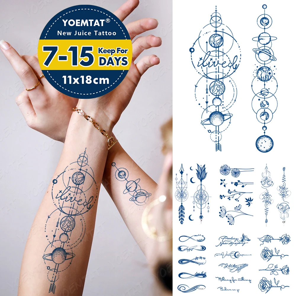 Top Trends: Semi-Permanent Waterproof Temporary Tattoo Sticker Planet Galaxy Universe Earth Juice Lasting Ink Herbal Tattoos Women Body Art Shoppable Styles