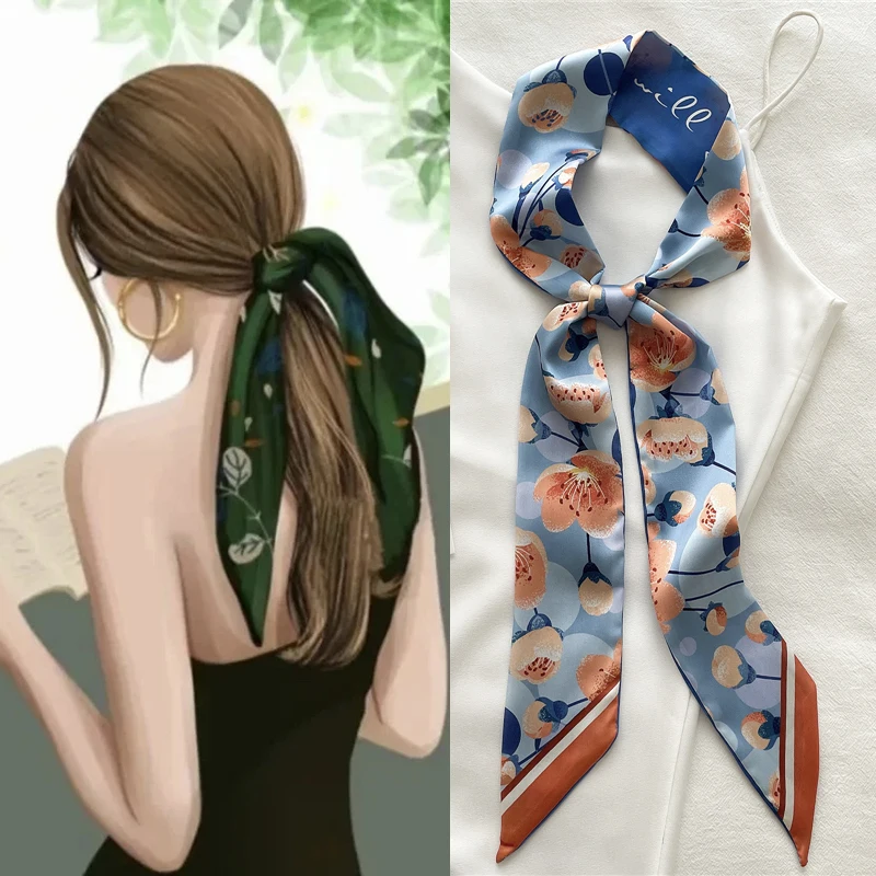 Top Trends: Women Silk Long Hairband Necktie Print Floral Skinny Ribbon Scarf Bag Wrist Bandana Girl Waist Popul 2022 Summer Accessories Shoppable Styles