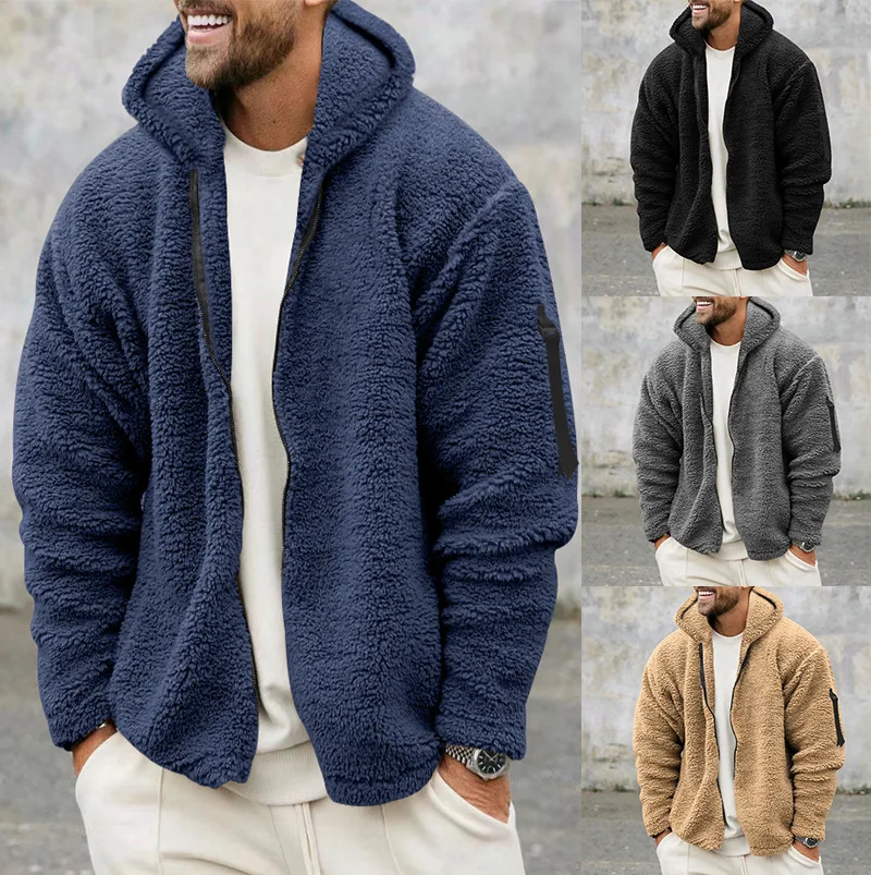 Top Trends: 2023 Men's Fleece Hoodie Coats Autumn Winter Vintage Zip Hooded Jacket Solid Warm Sweatshirts Black Blue Tops Shoppable Styles