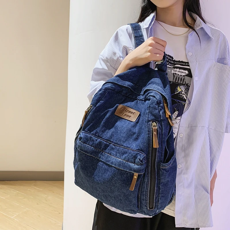 Top Trends: Fashion Ladies Soft Canvas School Backpack Trendy Denim Boy Girl Travel Student Bag Male Female College Backpack Men Women Bags Shoppable Styles