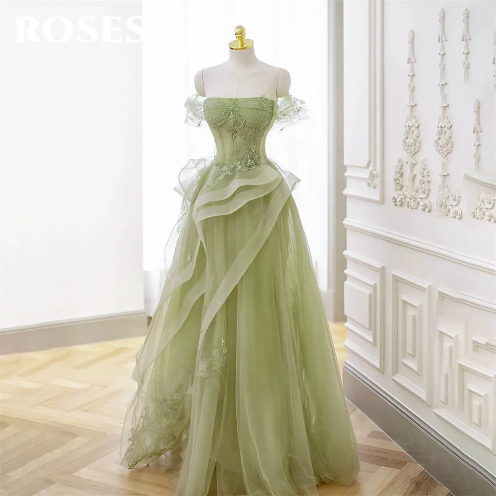 Top Trends: ROSES Sage Green Prom Dress Appliques Tulle Celebrity Dresses Tiered Pleat Women's Evening Dress Sweetheart Formal Gown 프롬 드레스 Shoppable Styles