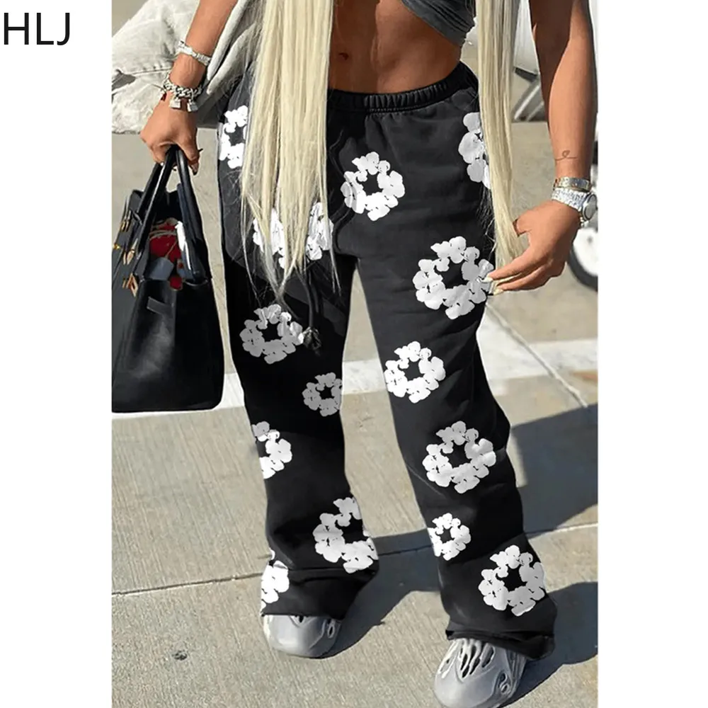 Top Trends: HLJ Autumn Casual Flower Printing Jogger Pants Women Elastic High Waist Sporty Sweatpants Casual Female Trousers Streetwear 2023 Shoppable Styles