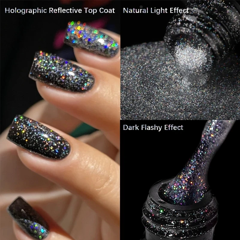 Top Trends: MSHARE Reflective Glitter Top Coat Semi Permanent Gel Nail Polish Holographic Glitter Sparkling Finish No Wipe Soak Off 10ML Shoppable Styles