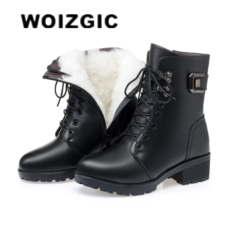 Top Trends: WOIZGIC Female Ladies Women Genuine Leather Ankle Boots Platform Winter Antumn Plush Fur Warm Shoes Plus Size Lace Up 35-43 Shoppable Styles