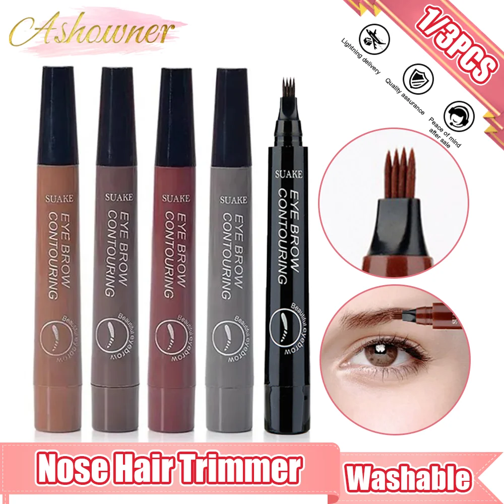 Top Trends: 5 Colors Eyebrow Tattoo Pen 4 Points Fork Tip Liquid Brow Pencil Long Lasting Waterproof Stencil Eyebrow Stamp Shaping Kit Shoppable Styles