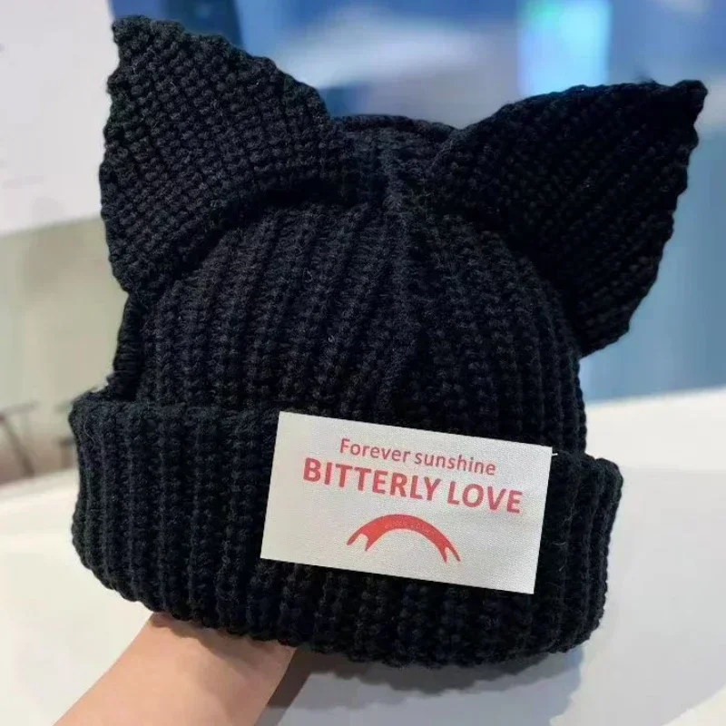 Top Trends: Cute Knitted Wool Hat Women Ins Hooded Caps Hiphop Beanies Winter Warm Cat Pig Ear Woolen Hats Design Kpop Personality Bonnet Shoppable Styles