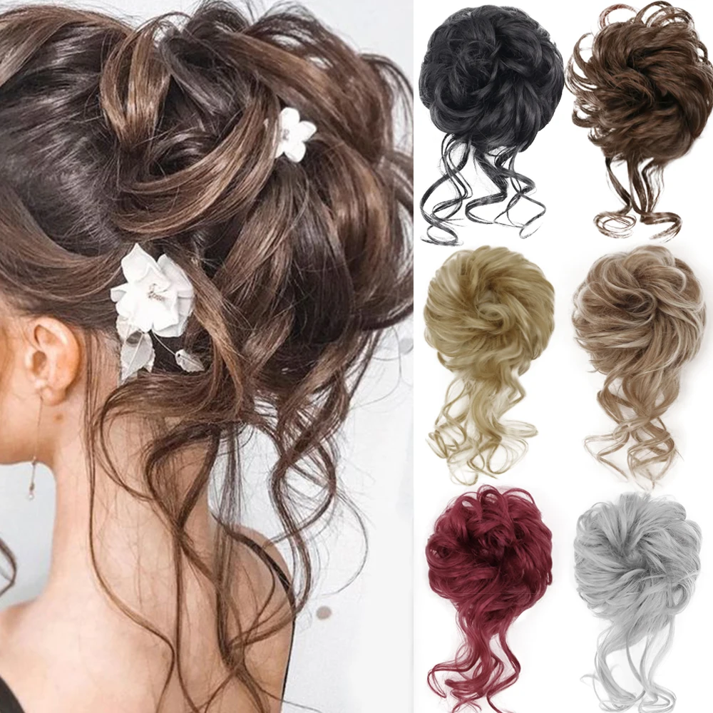 Top Trends: MERISIHAIR Synthetic Girls Curly Scrunchie Chignon With Rubber Band Brown Gray Hair Ring Wrap On Messy Bun Ponytails Shoppable Styles