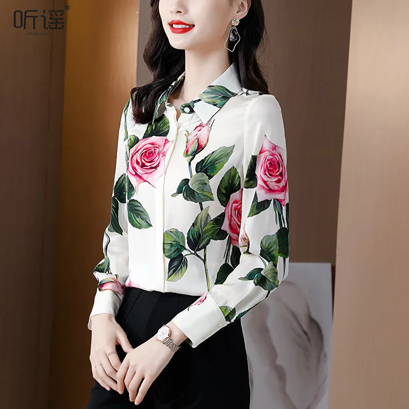 Top Trends: Vintage Printed Lapel Button Loose Florall Shirt Women's Clothing 2023 Spring New Casual Tops All-match Office Lady Blouse Shoppable Styles - Image 5