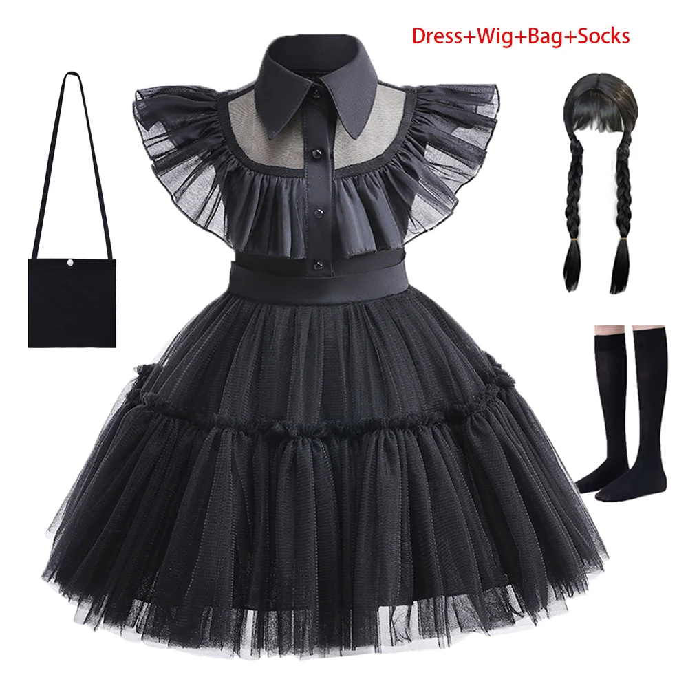 Top Trends: Children Wednesday Addams Cosplay Dresses For 1-6Yrs Baby Girls Costume Carnival Party Halloween Black Evening Clothes Vestidos Shoppable Styles