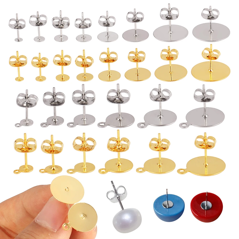 Top Trends: 50-100pcs / lot Stainless Steel Earring Studs Blank Post Base Pins With Earring Plug Ear Back Connector For Jewelry Making DIY Shoppable Styles