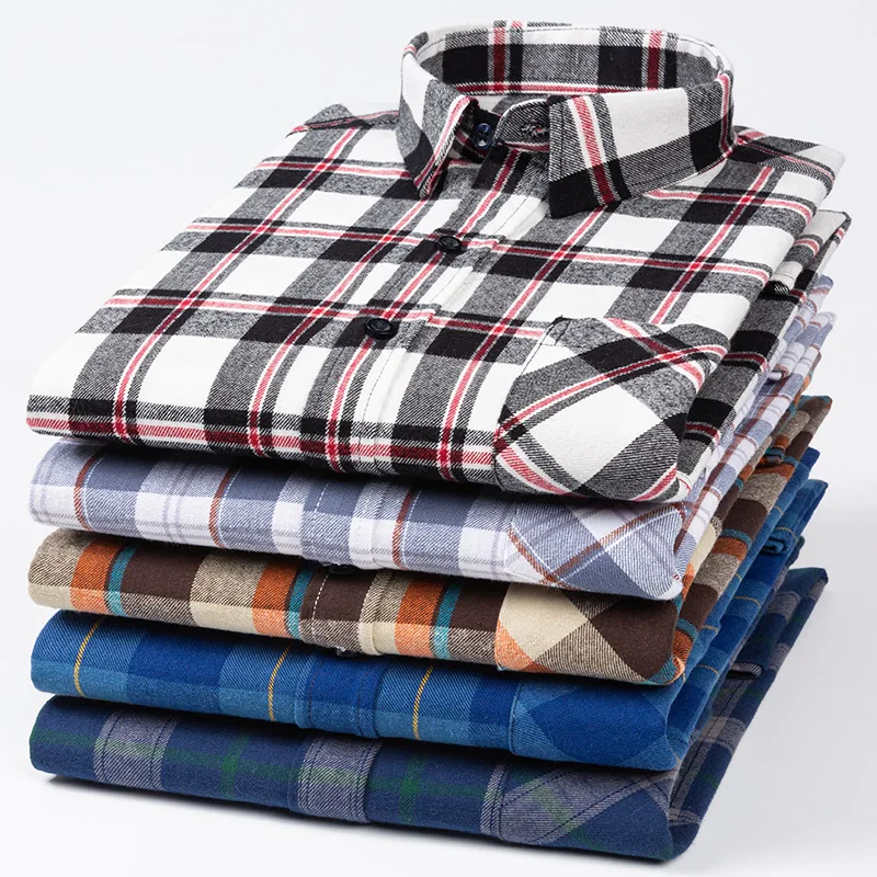 Top Trends: Plus Size 6XL 100% Cotton Long-sleeve Shirts For Men Pure Cotton Plaid Shirt Soft Casual Slim Fit Clothing Free Shipping Items Shoppable Styles