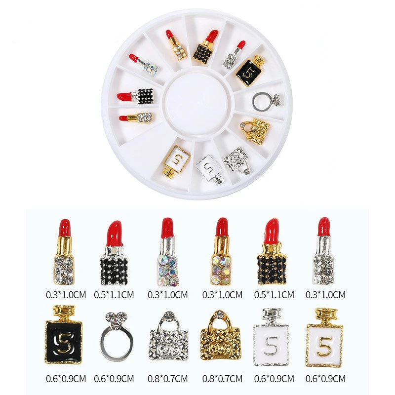 Top Trends: 12Pcs Alloy Nail Charms Handbag Lipstick Nail Charms Gold 3D Crystal Gems Luxury Jewelry Charms Rhinestones For Nails DIY Art Shoppable Styles