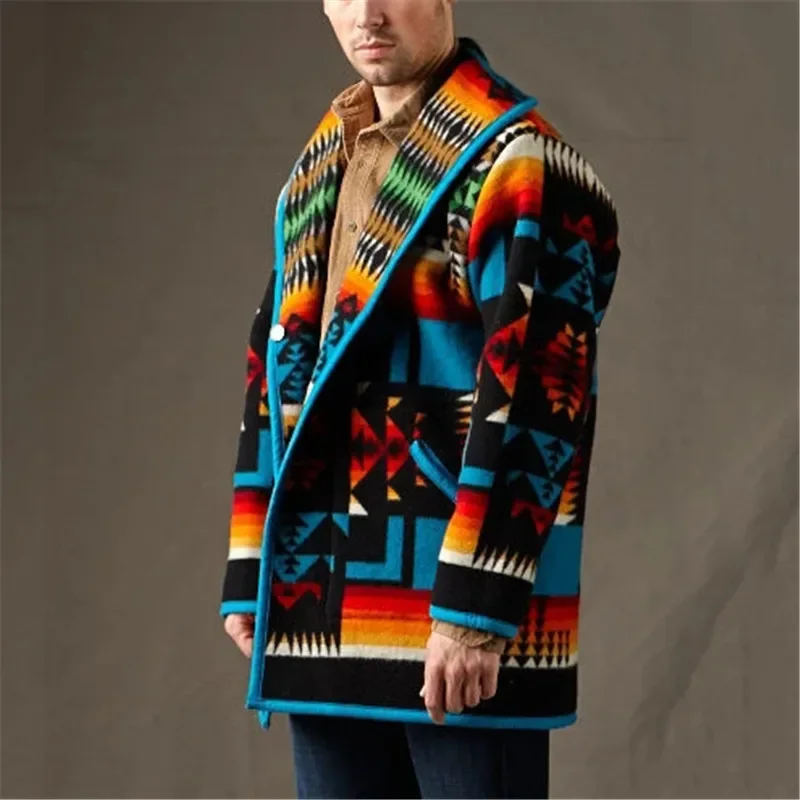 Top Trends: Mens Jackets And Coats Ins Spring / Autumn Printing Fashion Jacket Geometric Turn-down Collar Single Breasted Woolen Coat Men Shoppable Styles