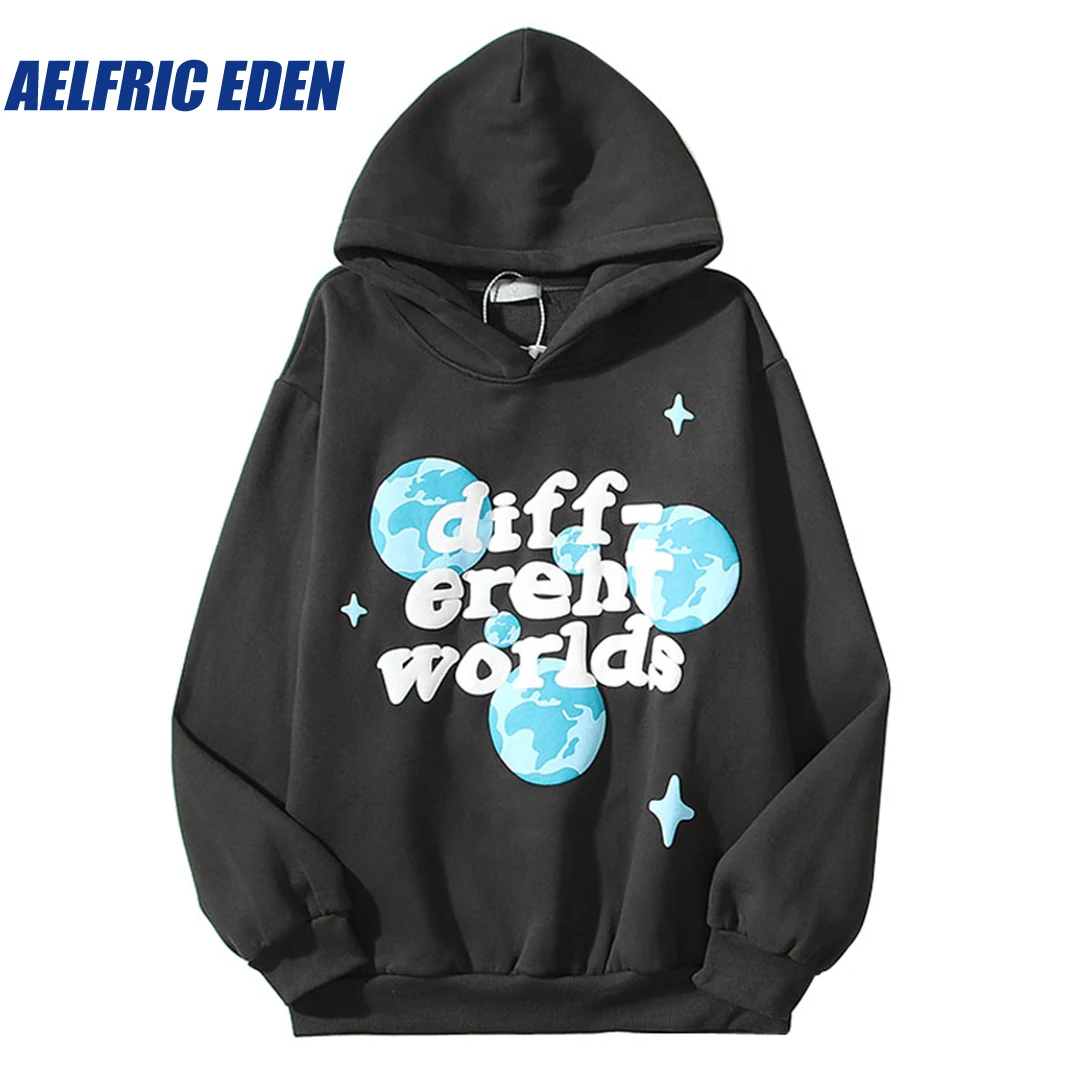 Top Trends: Aelfric Eden 2023 Hip Hop Fleece Hooded Men Sweatshirt Streetwear Planet Letter Print Pullover Hoodies Harajuku Casual Hoodie Shoppable Styles