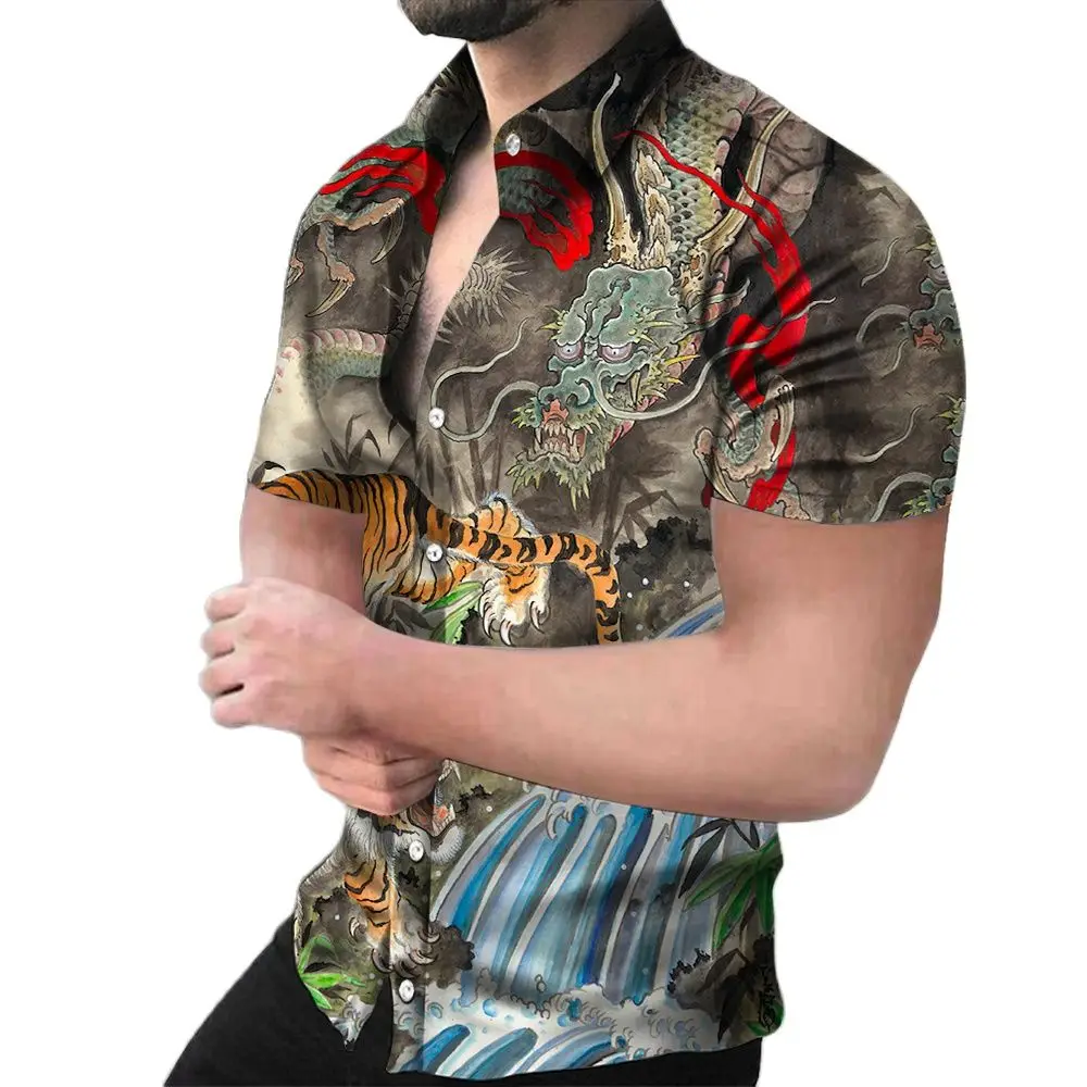 Top Trends: 2023 Men's 3d Printed Dragon Tiger Pattern T-shirt Men's Chinese Elements Fashion Oversized Short Sleeve Luxury Tops Clothing Shoppable Styles