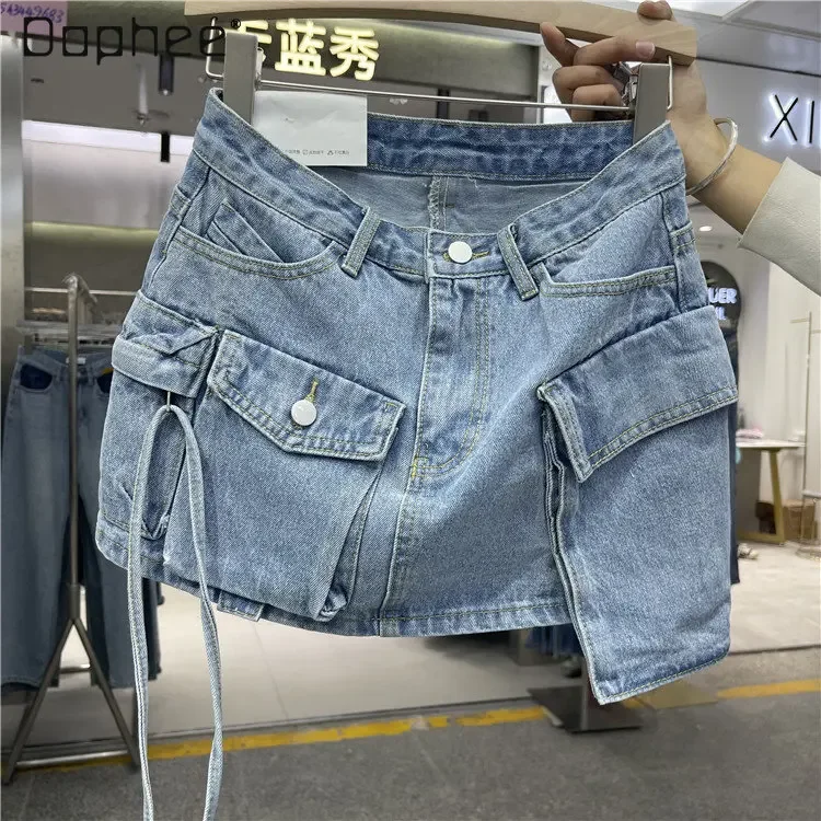 Top Trends: Personalized Workwear With Pocket Denim Skirt Streetwear Woman 2023 Spring And Summer New Casual Washed Anti-Exposure Jean Skirt Shoppable Styles