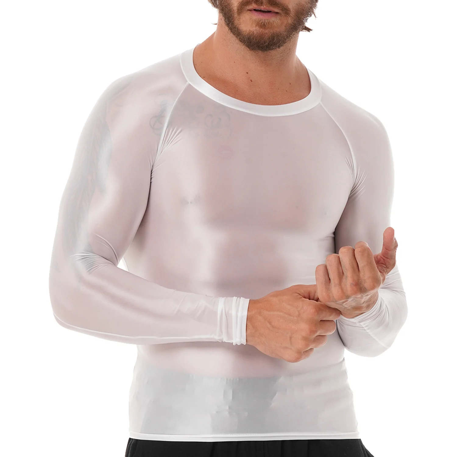 Top Trends: Men&#039;s Clothing Glossy O Neck Long Sleeve T-shirt Solid Color Slim Fit Breathable Shirt Tops Gym Jogging Yoga Sportwear Shoppable Styles