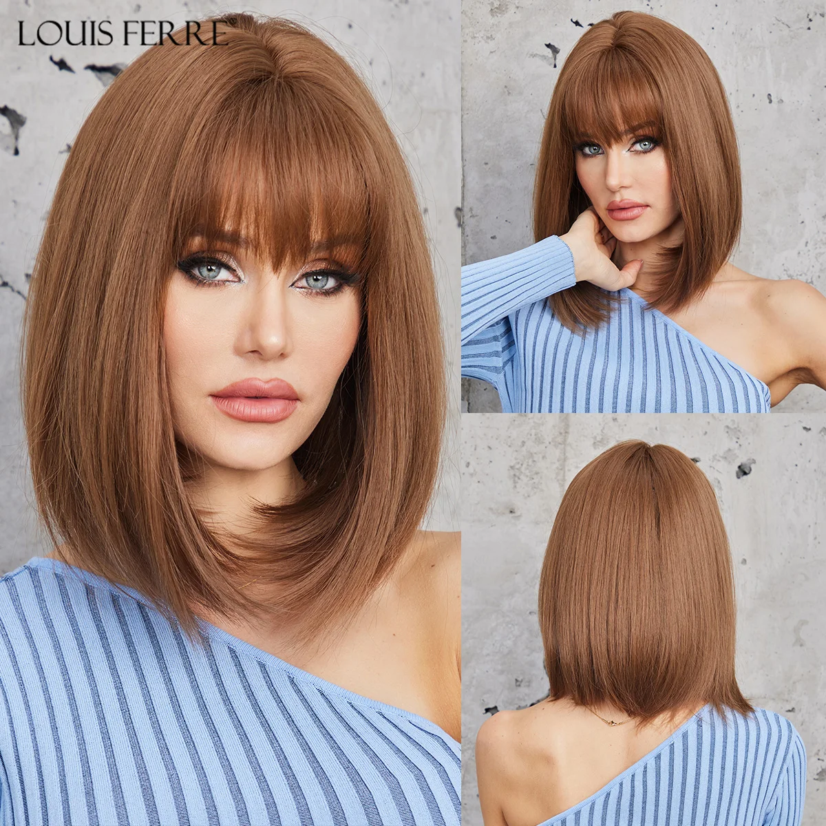 Top Trends: LOUIS FERRE Short Straight Synthetic Wigs For Women Brown Bob Wigs With Bangs Daily Cosplay Medium Length Heat Resistant Hair Shoppable Styles