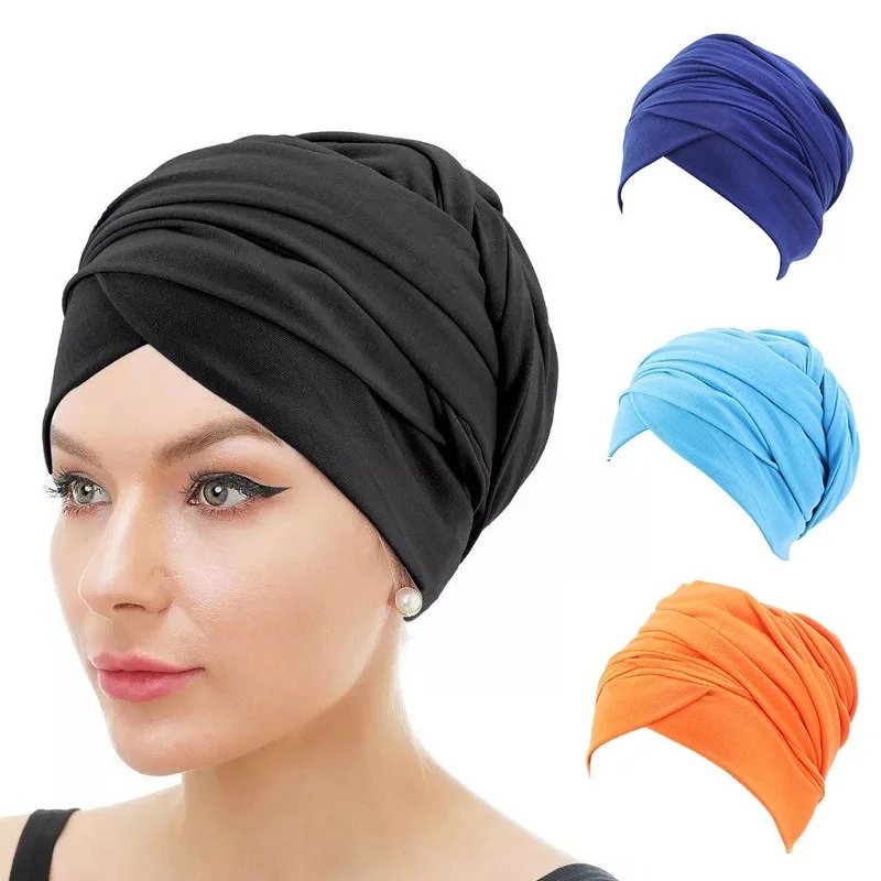 Top Trends: Women Cotton Elastic Headscarf Stretch Headband Long Tail Head Wrap Bonnet Indian Hat Muslim Headcover Ladies Hair Accessories Shoppable Styles