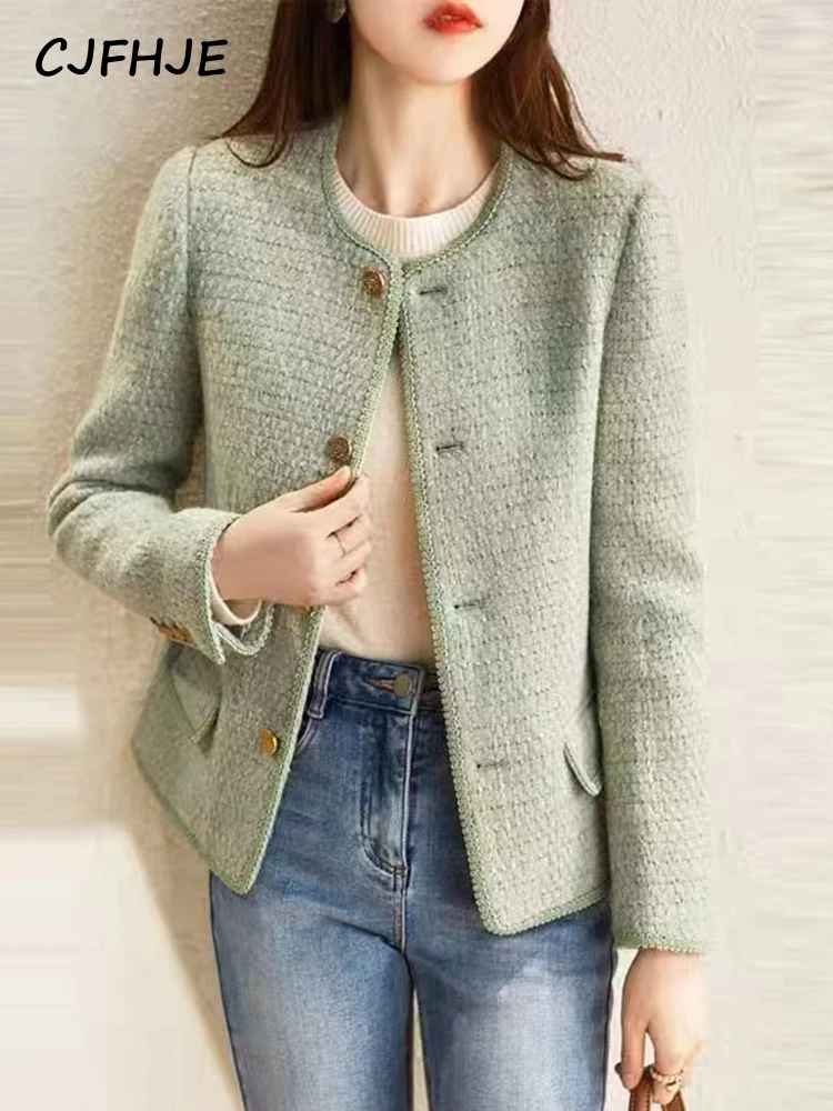 Top Trends: CJFHJE Classic Army Green All-Match Plaid Tweed Jackets Women Chicly Woolen Elegant Lady Coat Fashion High Street Blazers Female Shoppable Styles - Image 4