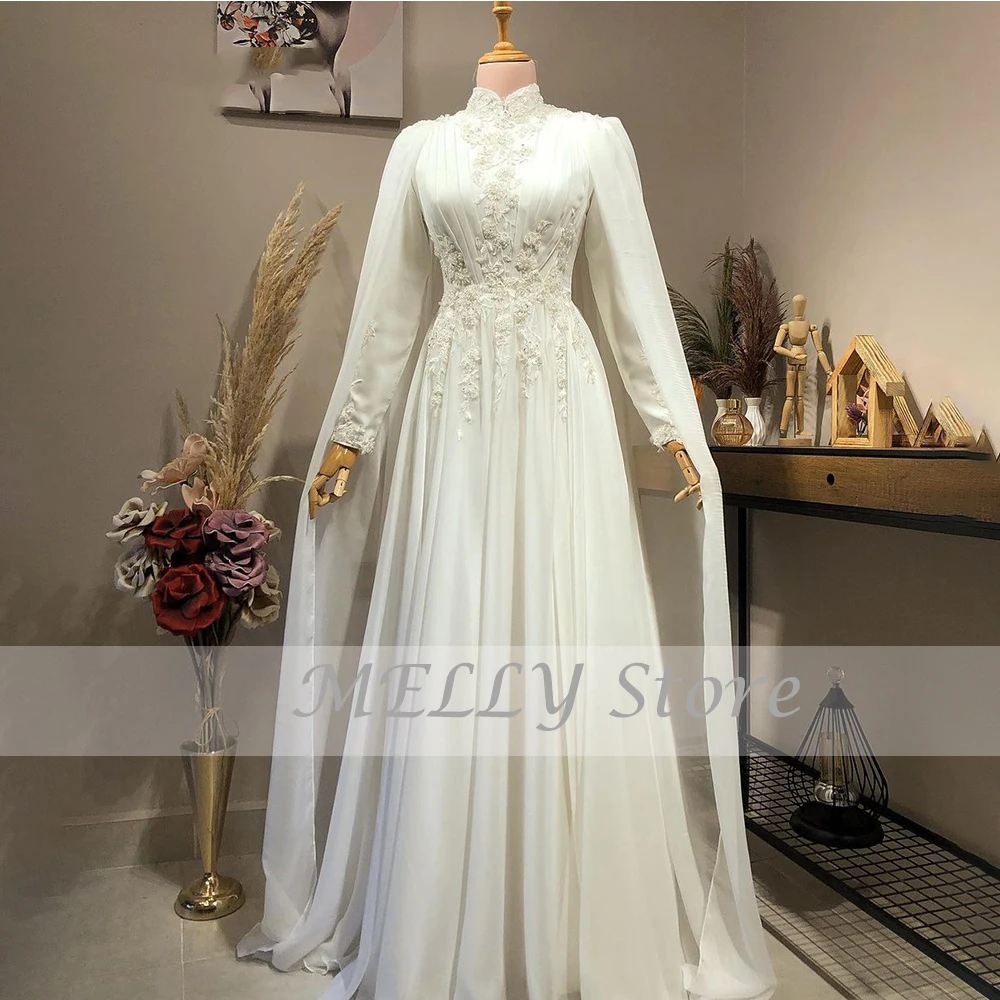 Top Trends: Elegant Moroccan Evening Dress For Women High Neck Full Sleeves Party Gown Chiffon With Lace Applique A-Line Robes De Soirée Shoppable Styles - Image 3