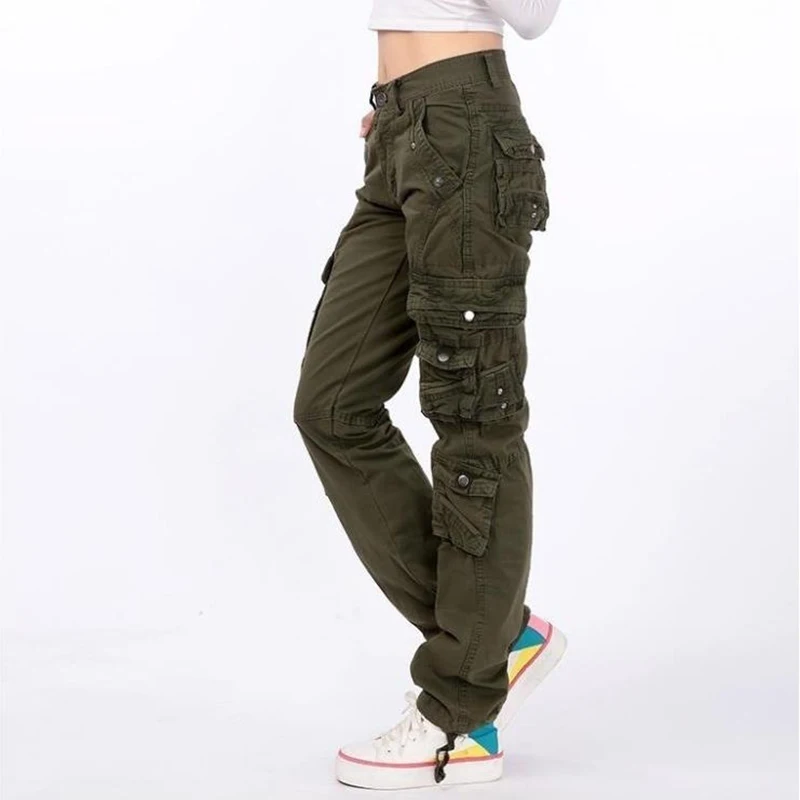 Top Trends: Loose Cotton Army Military Style Multi Pocket Trouser Cargo Pants Women Camouflage Blue Black Red Burgundy Shoppable Styles - Image 3