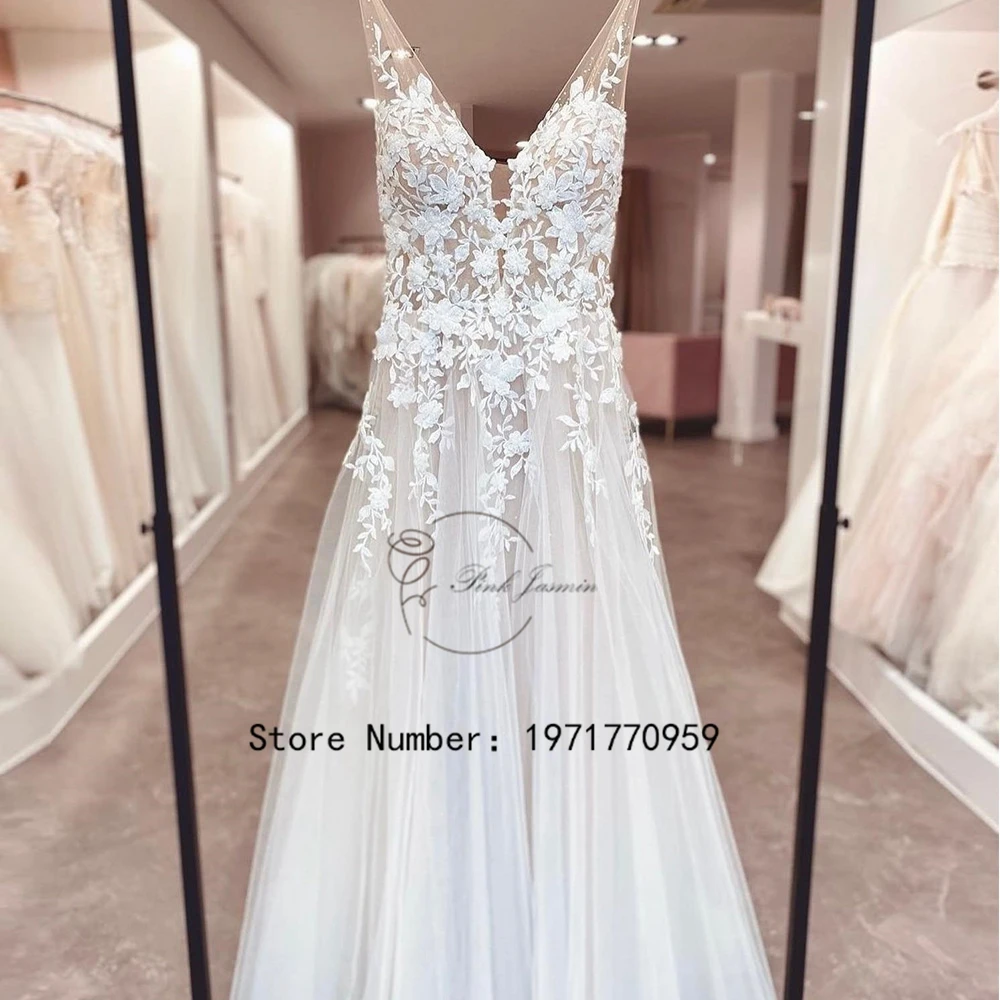 Top Trends: Gorgeous V Neck Ivory Wedding Dress For Women Sweep Train Applique Elegant A Line Bridal Gowns With Soft Tulle Vestido De Novia Shoppable Styles