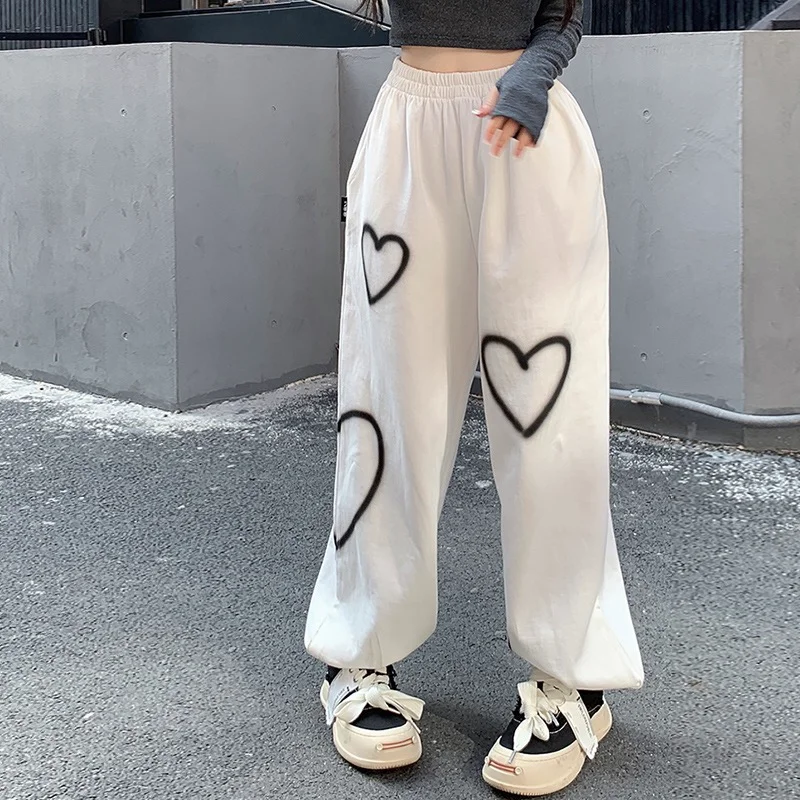 Top Trends: Women Heart Printing Sweatpants Loose Straight Joggers High Waist Wide Leg Pants Oversize Streetwear Korean Y2k Hip Hop Trousers Shoppable Styles