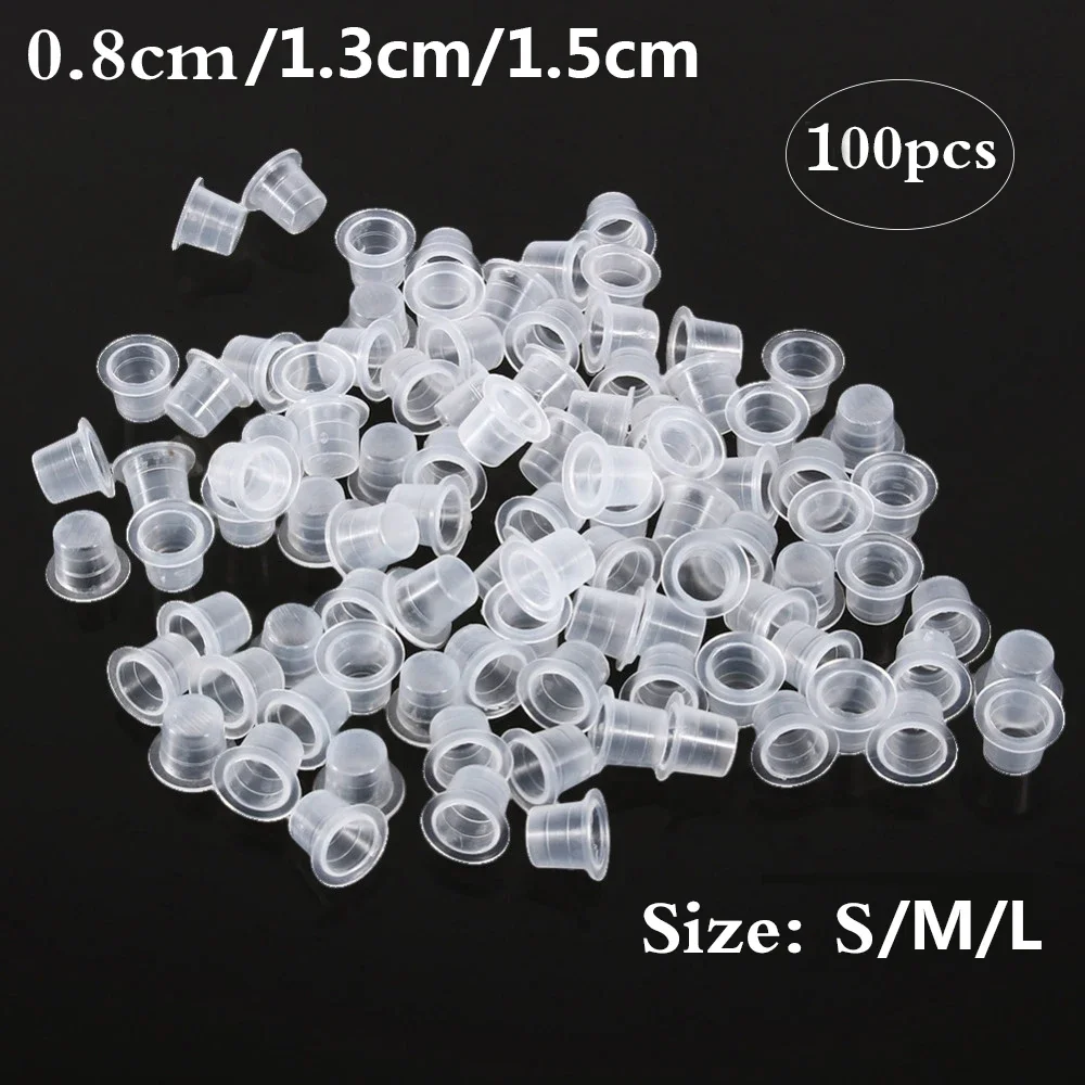 Top Trends: 100Pcs Tattoo Plastic Tattoo Ink Cups 8 / 13 / 15mm Permanent Makeup Disposable Clear Plastic Pigment Container Cap Tattoo Accessory Shoppable Styles