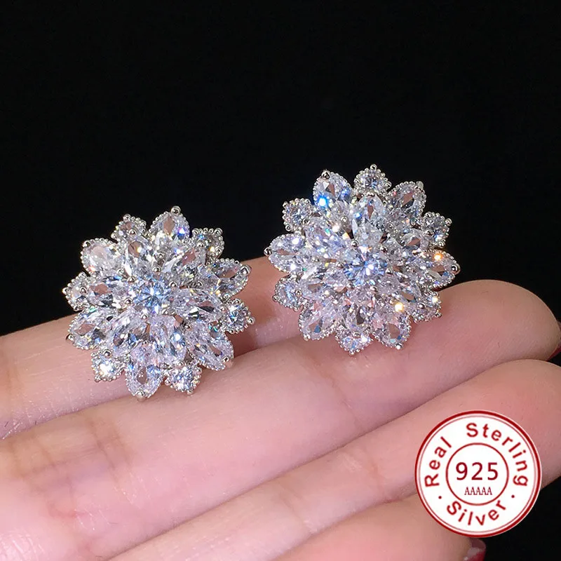 Top Trends: Cute Big AAAAA Bling Cubic Zirconia 925 Sterling Silver Stud Earrings Fashionable Flower Earring For Women Jewelry Gift Brincos Shoppable Styles